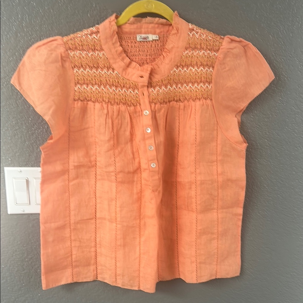 Faherty Orange Blouse with Embroidered Detail
